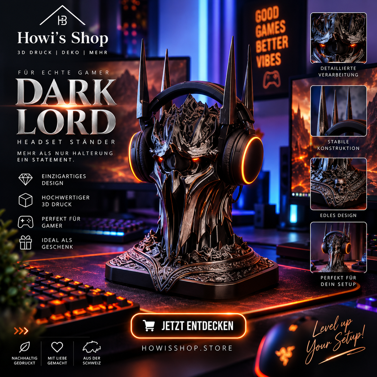 Dark Lord Headset Ständer – 3D-Druck Gaming Deko