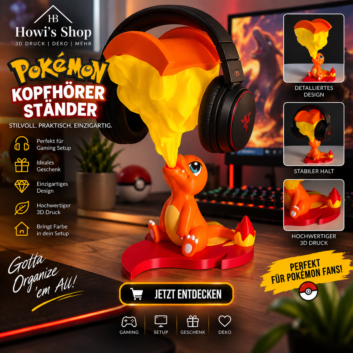 Pokémon Glumanda Kopfhörer Ständer 3D-Druck